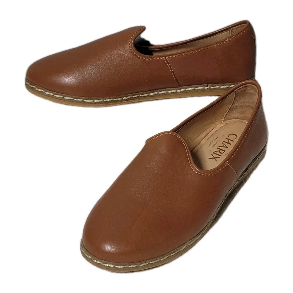 NNB Charix Size 5 Brown Classic Artisan Cognac Leather Slip On Flats Shoes